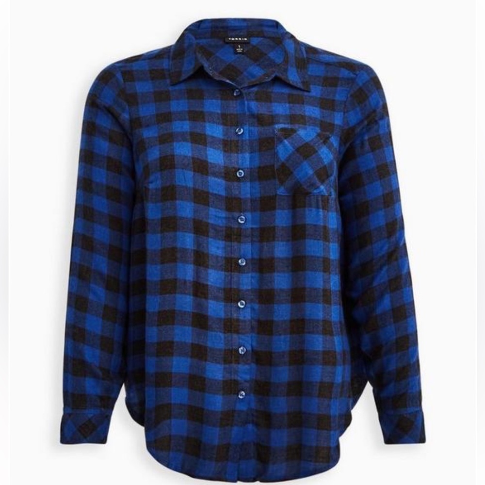 New! Torrid sz 2 Blue Super Soft Relaxed Fit Brushed Rayon Button-Up Shirt 2X